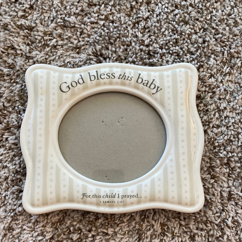 “God bless this Baby"  For this Child I Prayed,  Photo Frame Ceramic Lighthouse